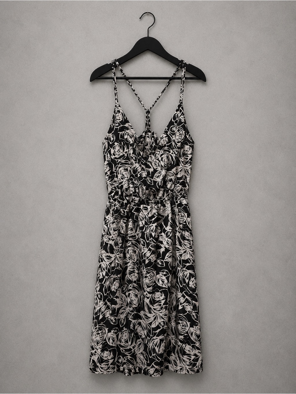 Rumors Black and white strappy floral sundress- open back vacation mini dress